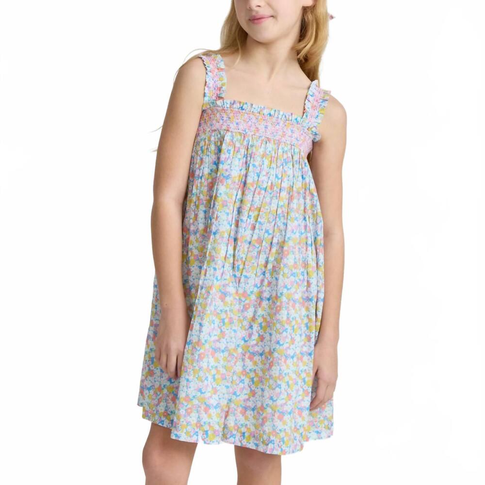 NEW MINNOW girls smocked ruffle strap dress in jasmine blossom